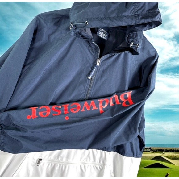 Charles River Budweiser Anorak Jacket Men‎ L Windbreaker Hooded Color Block Golf - Picture 1 of 16